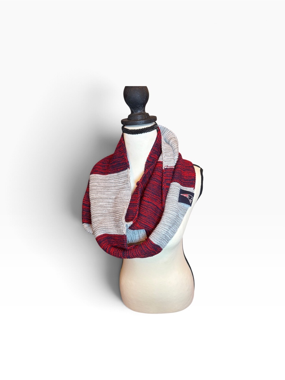 NFL New England Patriots Red Gray Navy Knit Infinity Scarf Football